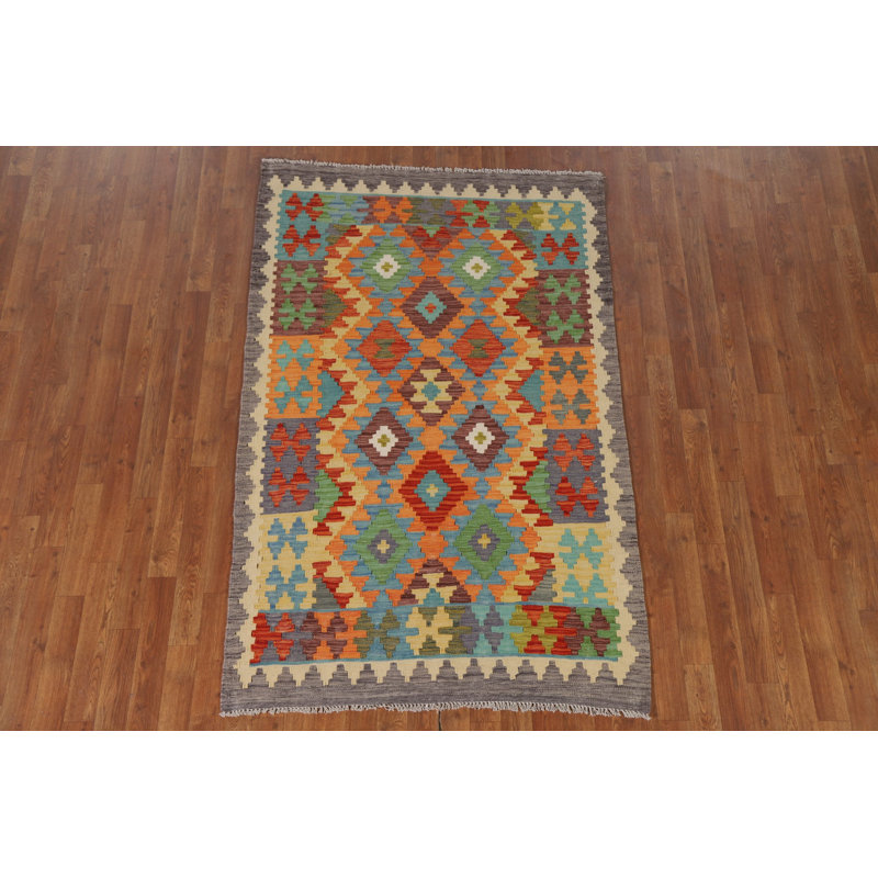 Geometric Kilim Reversible Wool Rug 4x6