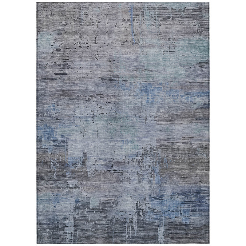 Tapis intérieur lavable abstrait gris et bleu 8 pi x 10 pi