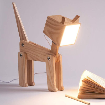 Adjustable Cat Table Lamp With Dimmable Touch Control - Wooden Desk Lamp For Kids Room, Living Room, Bedroom, Dorm - Warm White LED Light, Fun Decorative Gift For Cat Lovers