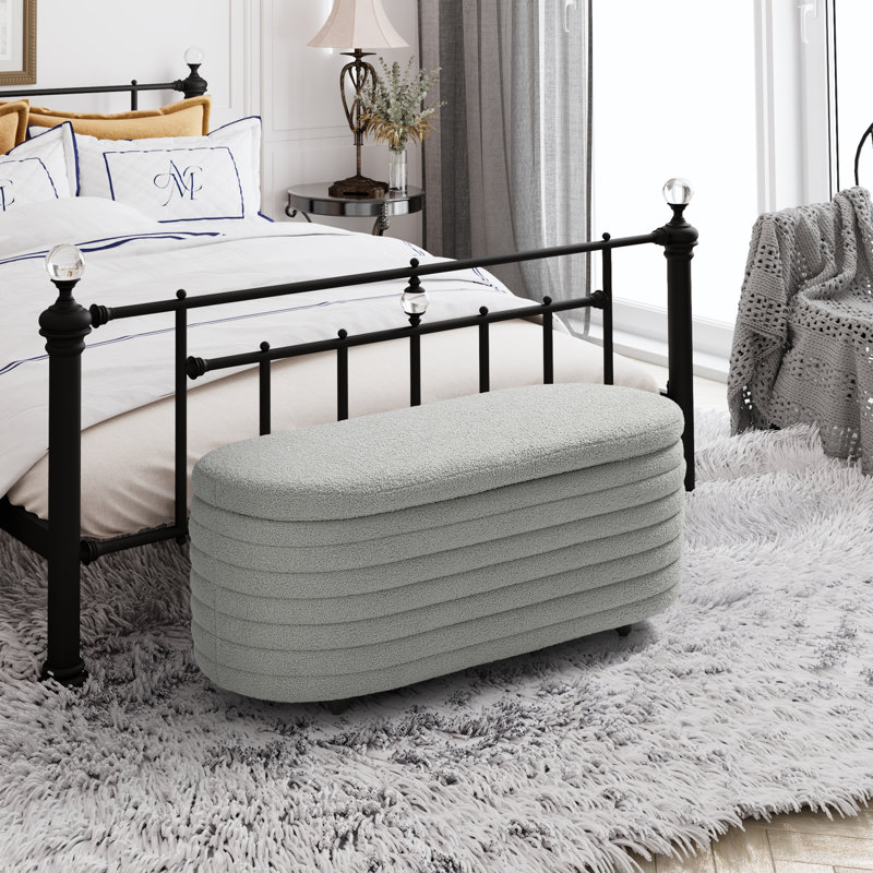 Banc de rangement en sherpa Bayville, H 18,1 po x l 42,5 po x P 17 po, Gris