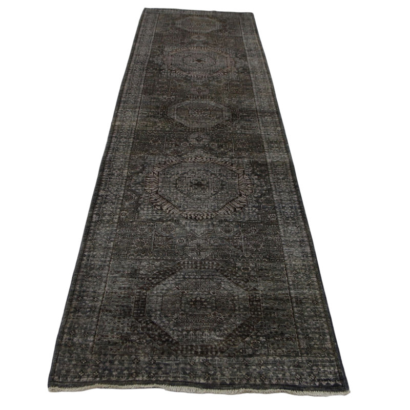 Hand Knotted Wool Area Rug in Gray