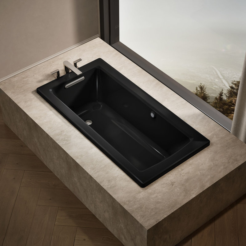 Archer Drop-In Bath with Bask Heated Surface and Reversible Drain, Black Black