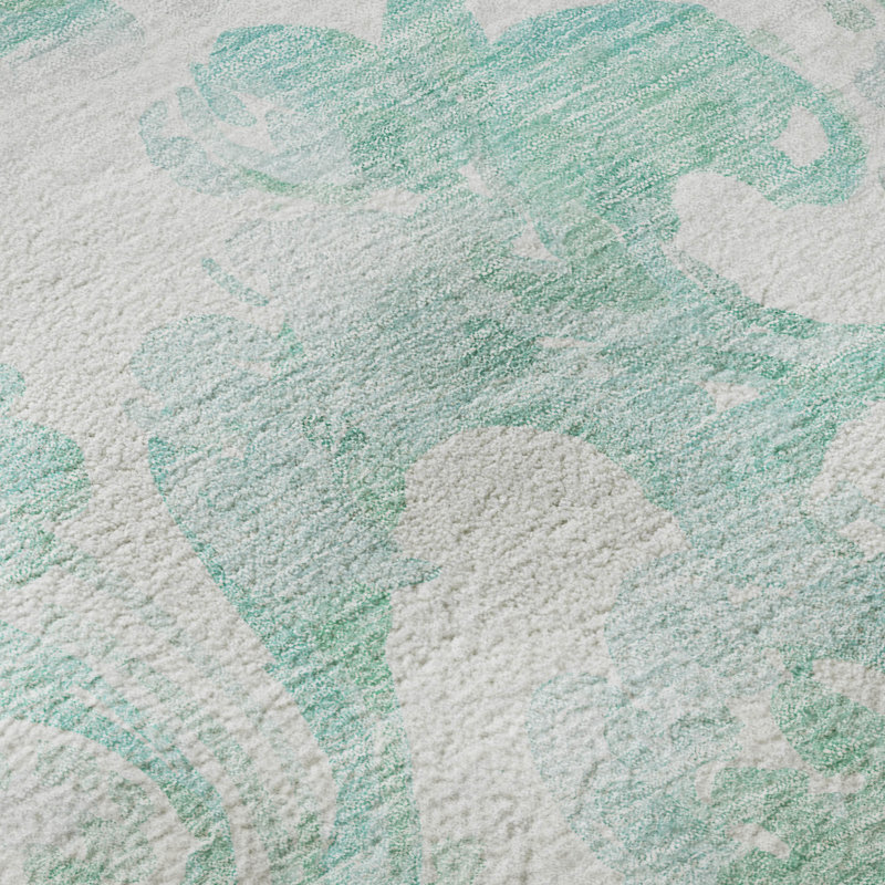 Premium Machine Washable Prisco Turquoise Rug, Rectangle 10' x 14'