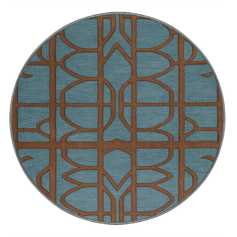 Machine Washable Trellis Green Area Rug, Round 7'