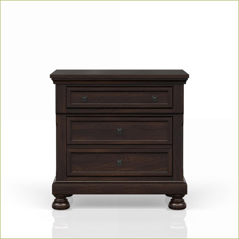 Table de chevet transitionnelle cerise foncée avec deux tiroirs de rangement