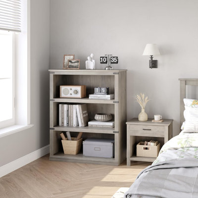 3-Tier Farmhouse Bookcase with Open Shelves, Wood Bookshelf with Anti-Tip Kit for Living Room and Home Office