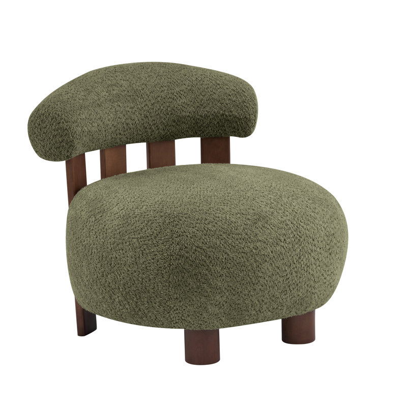 Chaise d'appoint rembourrée avec pieds en bois Zavier Boucle, Vert olive