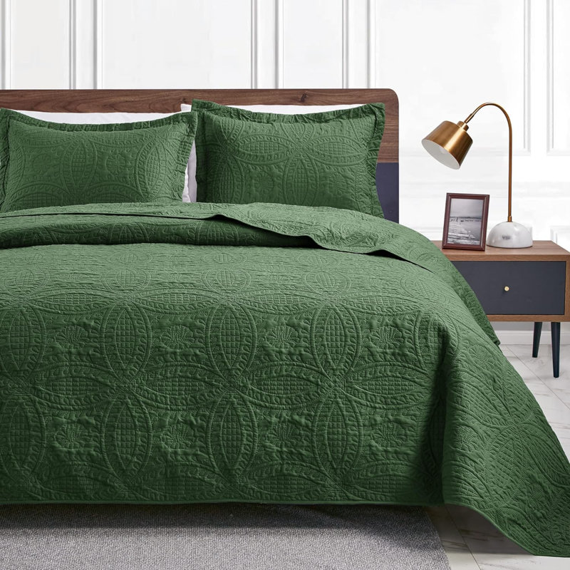 Ensemble de courtepointe pour très grand lit - Couvre-lit léger en microfibre pour lit doux - Couvre-lit moderne à motif de pièces de monnaie pour toutes les saisons - 3 pièces (1 courtepointe, 2 taies décoratives)