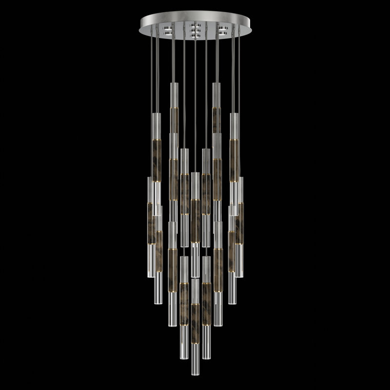 Luminaire suspendu rond l 31 po Antonia, Feuille d'argent standard / laiton