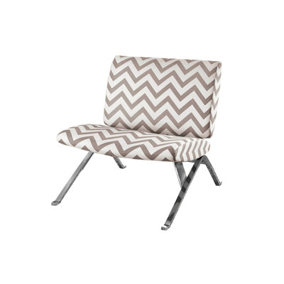Contemporary Armless Accent Chair 30.5 x 30.5 x 30 Inch Fabric Upholstered 1 Piece Living Room Chair Teal with Chrome Metal Legs and Chevron Pattern