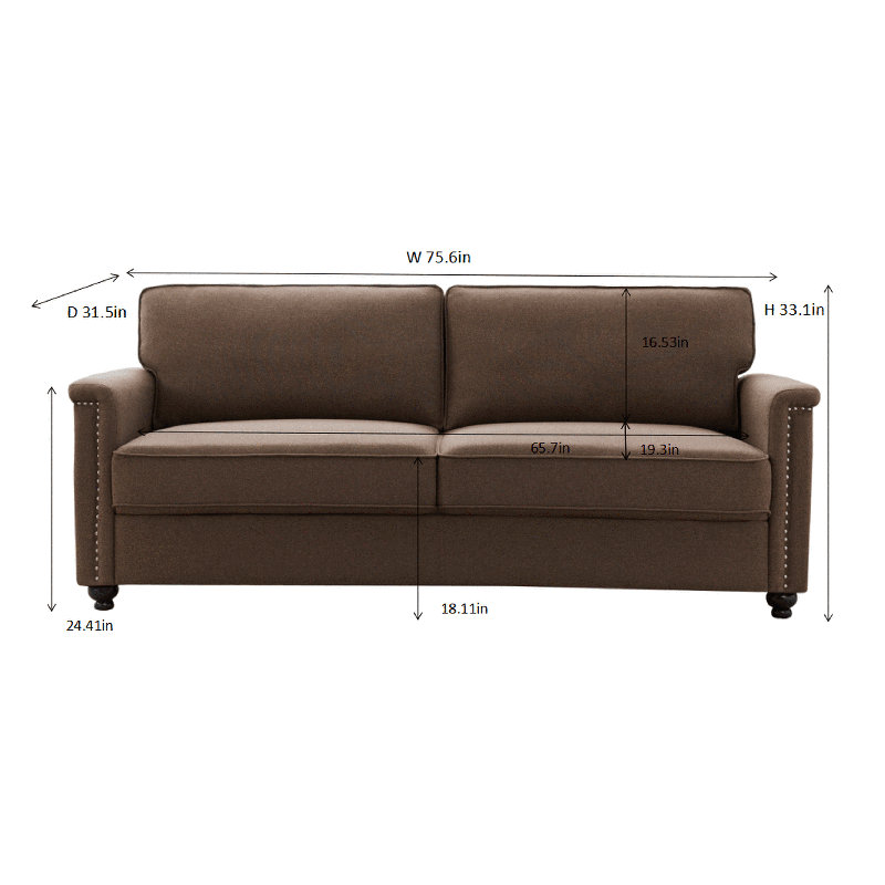 Canapé à accoudoirs carrés 75,6 po Cobos, Polyester brun