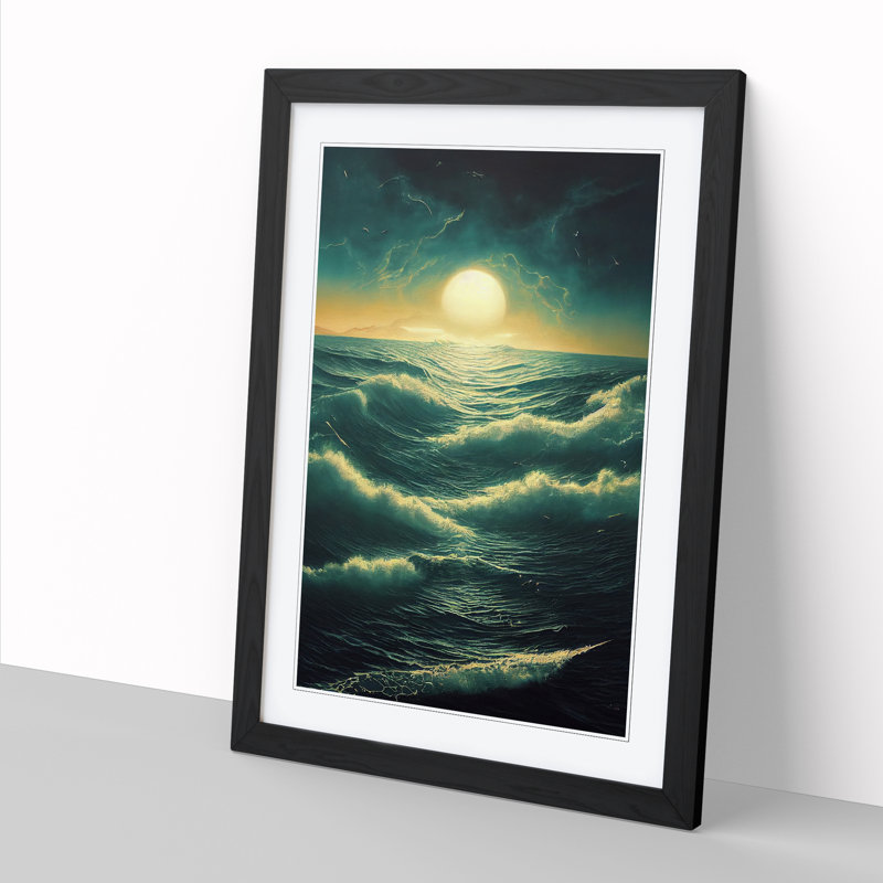 Seascape Cyberpunk - Single Picture Frame Painting, 64cm H x 46cm W x 2cm D, Black