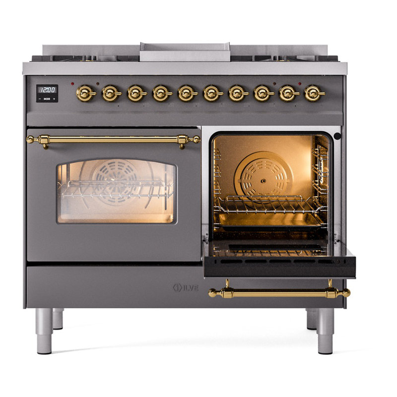 ILVE Nostalgie II 40 in Dual Fuel Range, Graphite Matte/Brass, Liquid Propane