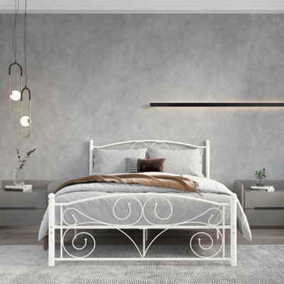 Vulnavia Size Unique Flower Sturdy Metal Bed Frame With Headboard And Footboard, Durable And Easy To Assemble