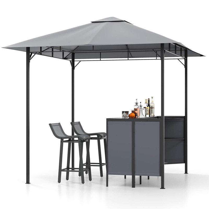  Ensemble de bar de patio 3 pièces avec 2 tabourets de bar et tablette de rangement en verre trempé