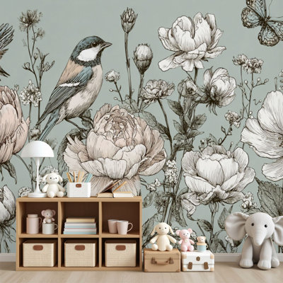 Papier peint adhésif à peler et coller, réalisme magique, avec des feuilles d'herbes, feuilles murales vibrantes, H 69 po x l 96 po, papier peint amovible en PVC, adhésif mural pour chambre à coucher, bureau à domicile