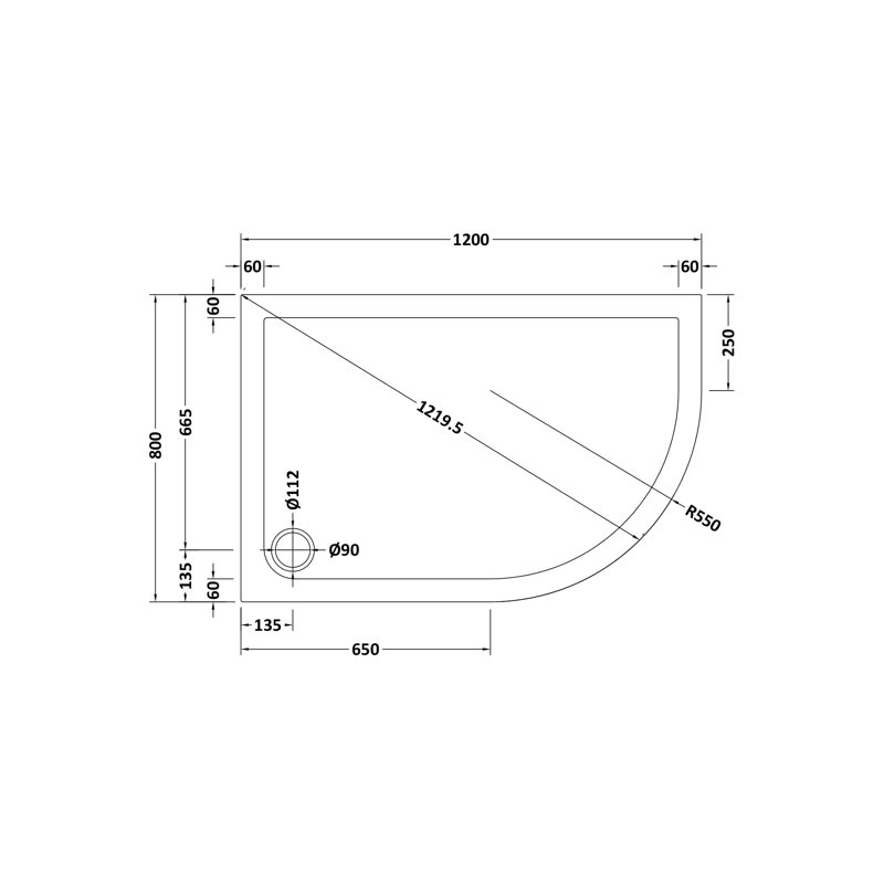 Standard Shower Tray - Slate Grey, Right, 40mm H x 1200mm W x 800mm D