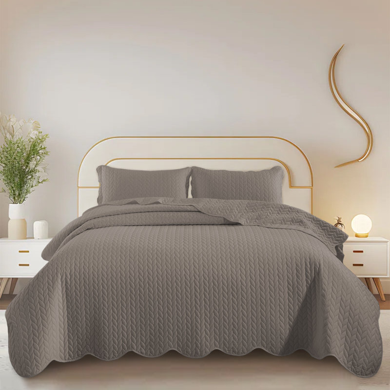 Embossed Quilted Bedspread Set – Soft Microfiber Coverlet With Pillow Shams, Hotel-Style Bedding For High Beds, Beige