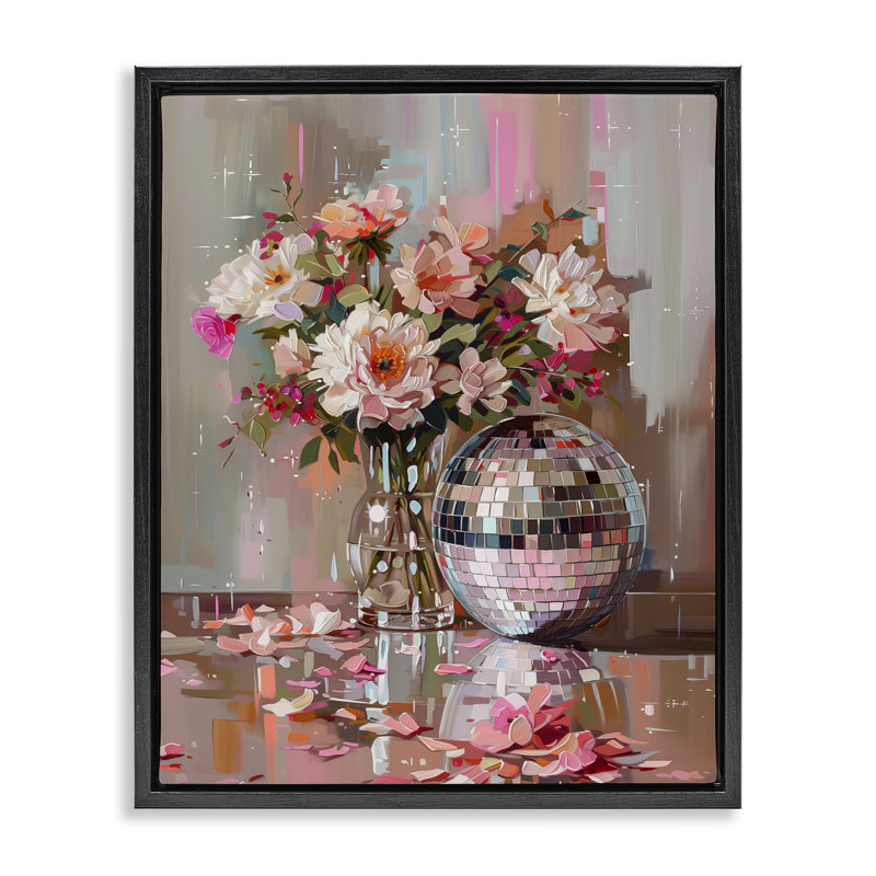 Cadre flottant disco avec fleurs et nature morte, design par Arlington Prints, Cadre flottant noir de jais, H 21 po x l 17 po