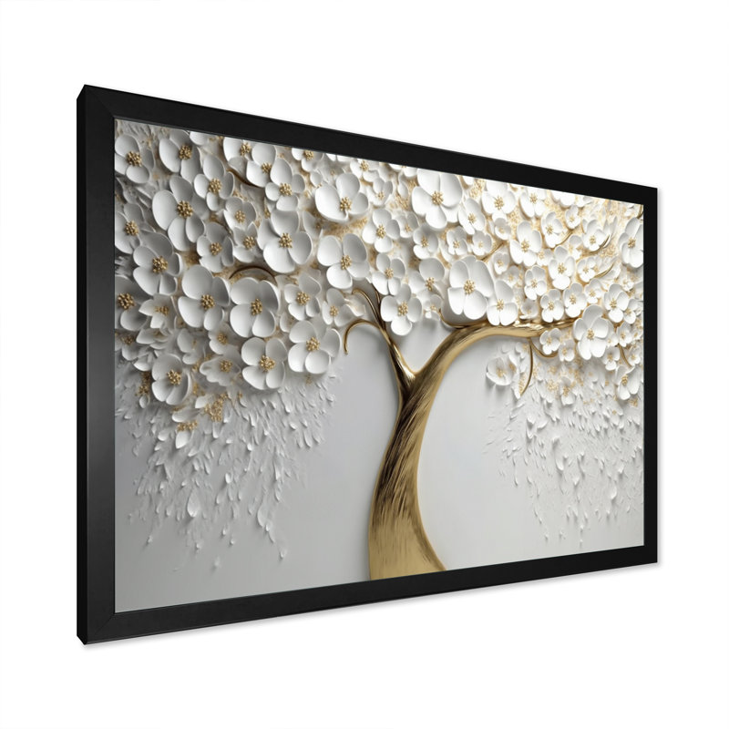 Orchidée blanche jardin de branches V - impression d'art mural floral - non texturé, H 34 po x l 44 po, Impression encadrée