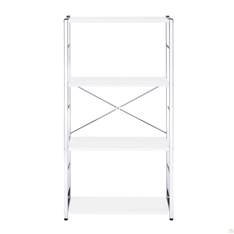 Bibliothèque blanche et chrome à 4 niveaux, Blanc / argenté