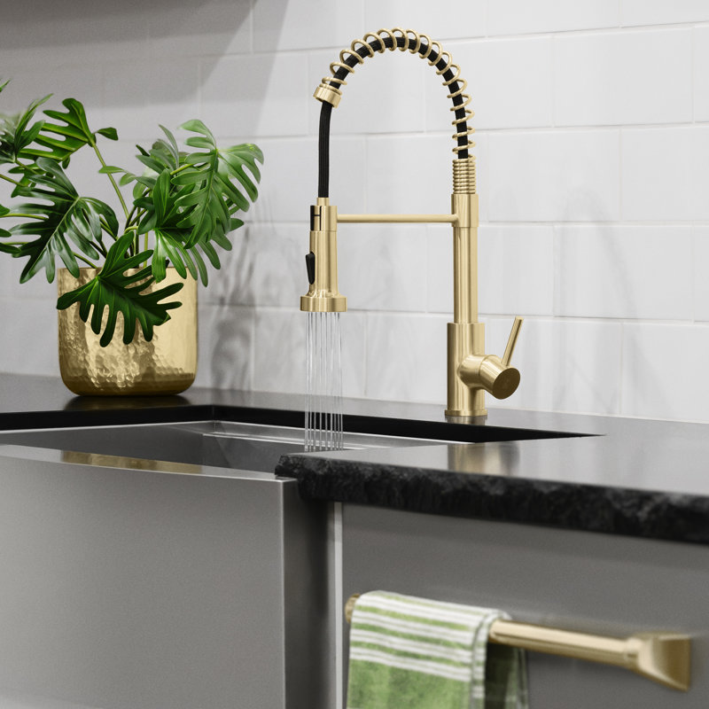 ZLINE Rubicon Pull Down Spring Spray Wand Kitchen Faucet in Champagne Bronze, Champagne Bronze