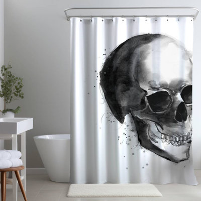 Black and White Skull – Home Decor Accessory – Polyester Shower Curtain, Dye Sublimation Print, 71" W × 74" L
