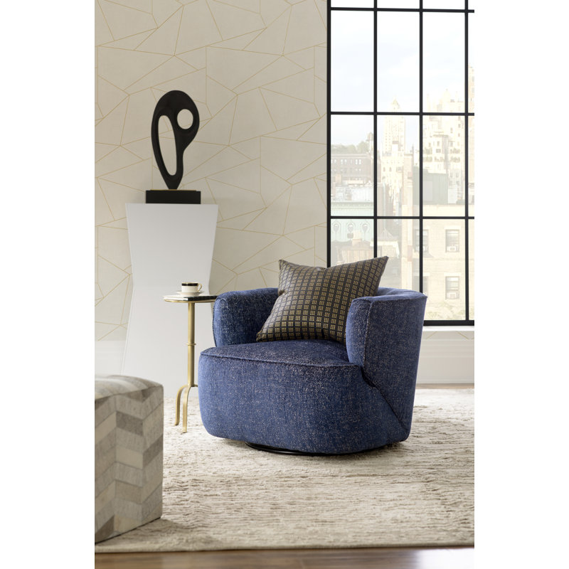 Mila Swivel Barrel Chair, Comal Azure Performance Textured Weave