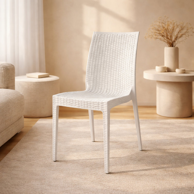 Chaise de patio en osier empilable Mace, blanc, Single