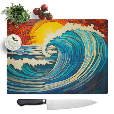 Wave Art Deco  Glass Chopping Board