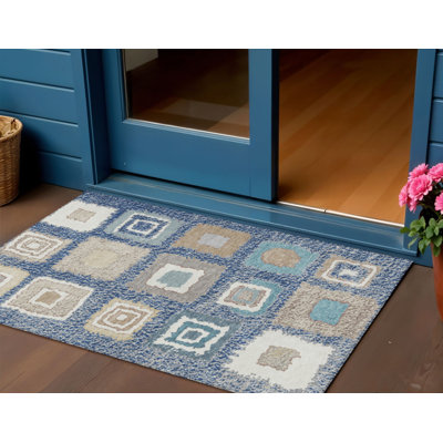 Tapis d'intérieur / extérieur géométrique lavable beige / ivoire 3 pi x 5 pi