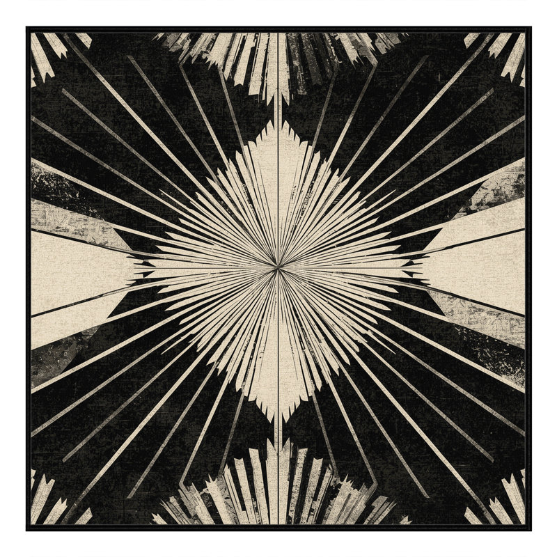 Tapis art déco lavable à la machine en tissu Starburst noir - reliure noire, 4' Square