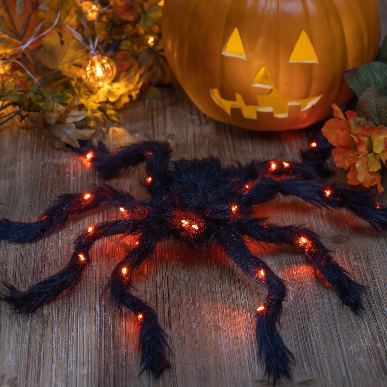 Lighted Fuzzy Spider Set with Bendable Legs