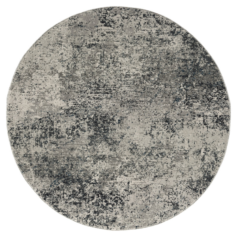 Mayes Abstract Area Rug in Ivory/Gray, Round 6'