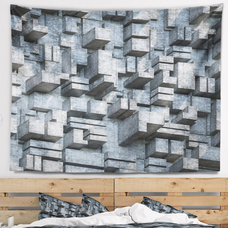 Tapisserie murale abstraite, textile décoratif géométrique noir - fond géométrique abstrait noir, H 32 po x l 39 po