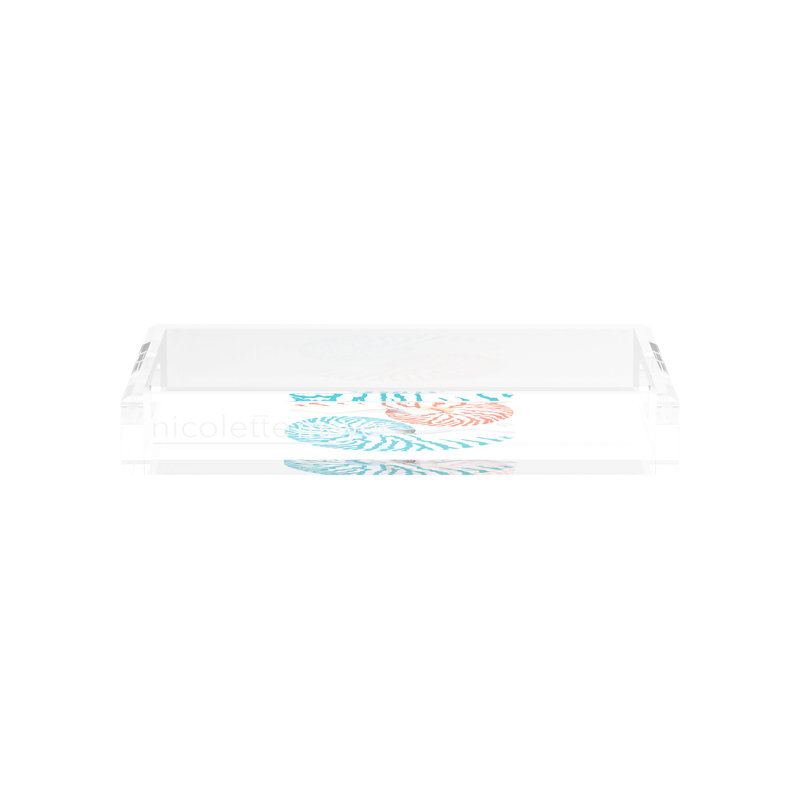 Nautilus Coral Turq Acrylic Rectangle Decorative Tray, 12.5"W x 7.75"D x 2"H