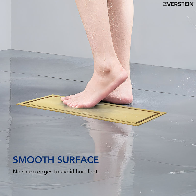 12" W Linear Grid Shower Drain, Brushed Gold