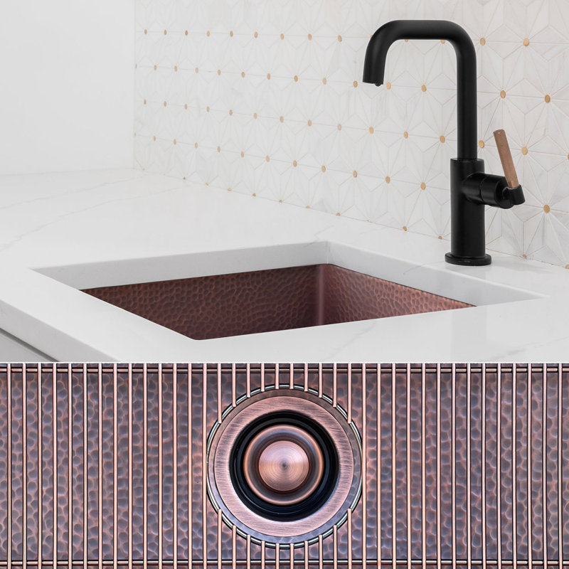 Fossil Blu 18" Luxury 12-Gauge Hammered Copper Single Bowl Undermount/Drop-in Sink, Dark Patina