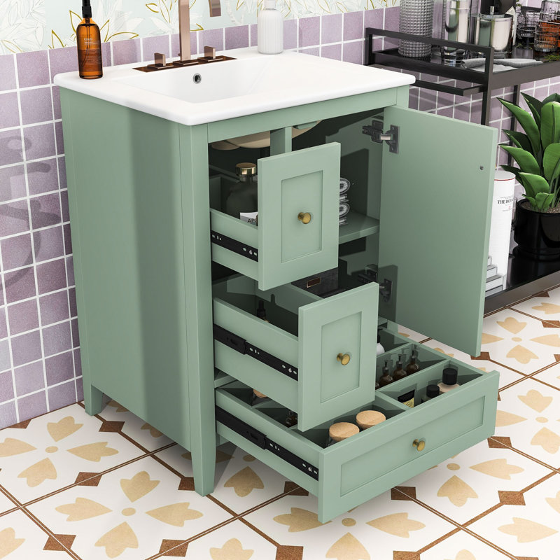Meuble-lavabo avec lavabo, 3 tiroirs et tablette réglable