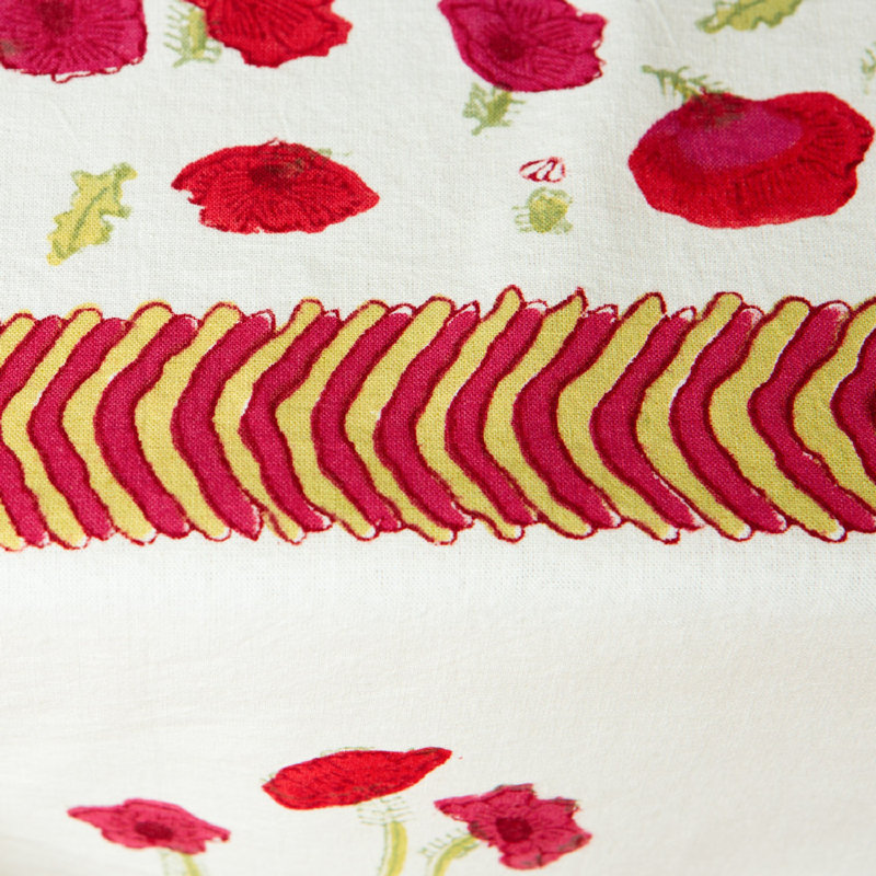 Poppies Handmade Floral Tablecloth, 70" W x 70" L