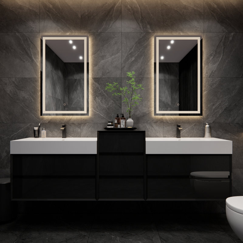 Albizu 79" Wall-Mounted Double Bathroom Vanity, Black