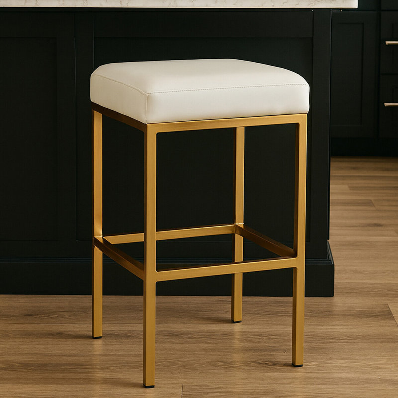 Avitable Upholstered Counter Stool with Metal Frame, Gold, White