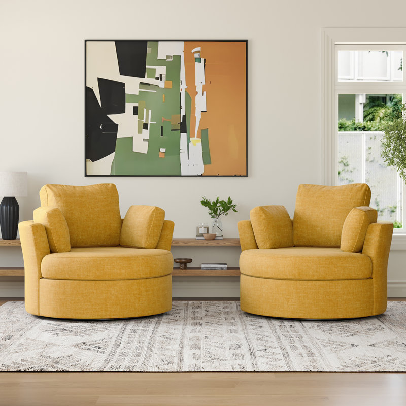 Berey Swivel Barrel Chair, Yellow Polyester