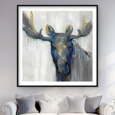 Orignal bleu - reproduction encadrée mat pour décor de salon cerf