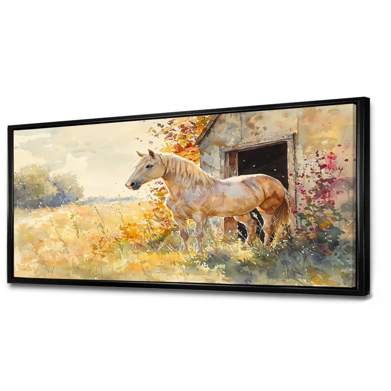 Donivin, portrait floral de cheval à la grange - art mural grand cheval, Impression sur cadre flottant, H 28 po x l 60 po
