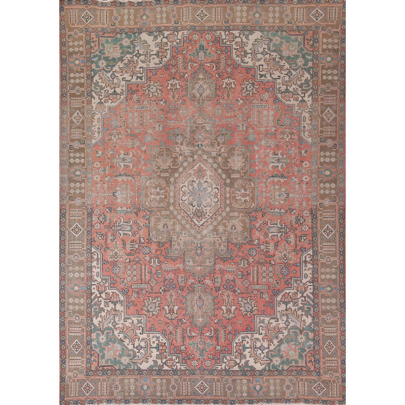 Tapis traditionnel géométrique en laine rose 10 x 13