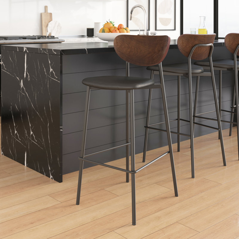 Tabouret de bar et de comptoir, Tabouret de bar (siège d'une hauteur de 30 po), Structure en cuir noir / noyer