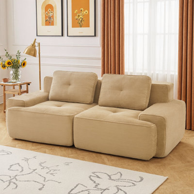 Canapé modulaire en forme de L 82 po - Canapé 2 places en velours côtelé avec assise profonde, passepoil perlé et conception capitonnée - Sans assemblage, base antidérapante - Canapé d'angle peu encombrant pour salon, appartement
