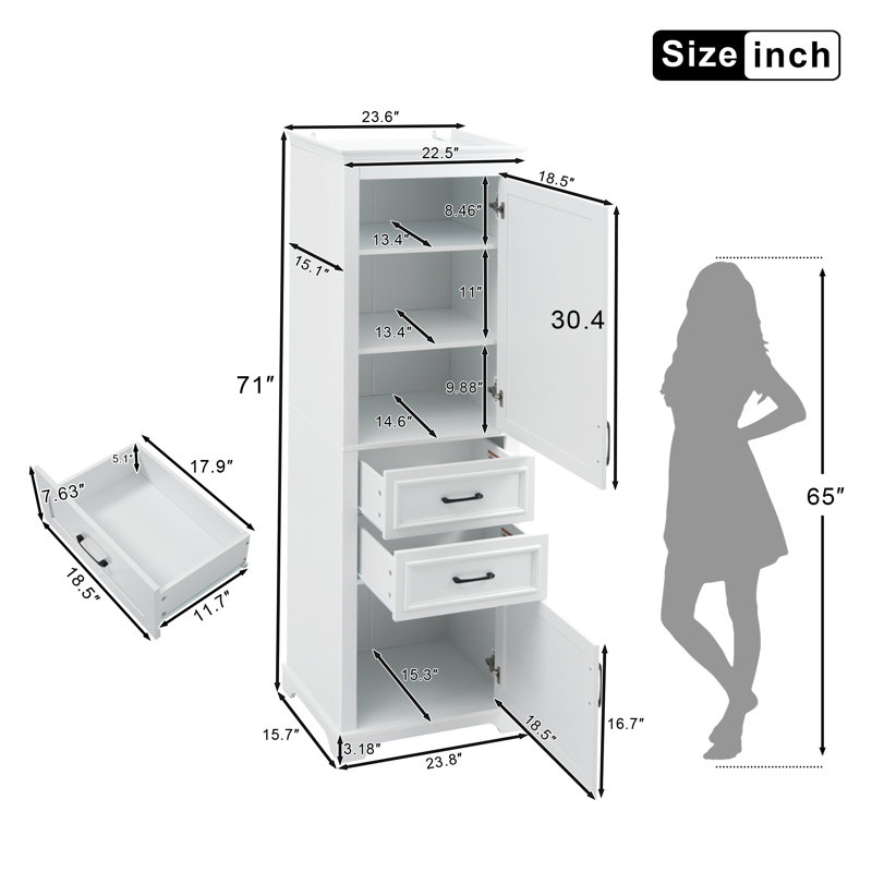 71" Tall Freestanding Bathroom Storage Cabinet with Drawer and Adjustable Shelves