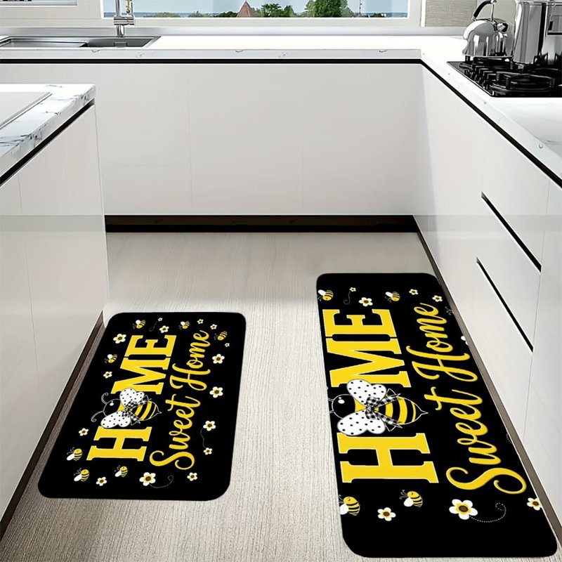 Ensemble de 2 tapis de sol en flanelle à motif d'abeilles mignonnes pour la maison
